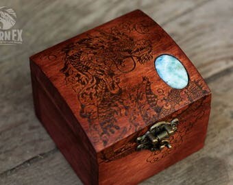 beautiful box, chineese dragon, wooden box, vintage jewelry box, little box, keepsake box, custom box, box for rings, larimar, dragon box