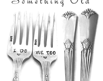 Stamped Wedding Forks, I Do Me Too Fork, Engagement Wedding Gift, Vintage Engraved Dinner Luncheon Fork with Heart Something Old