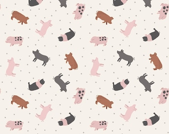 Small Things - Pigs Cream SM3-1 by Lewis & Irene Cotton Fabric Yardage