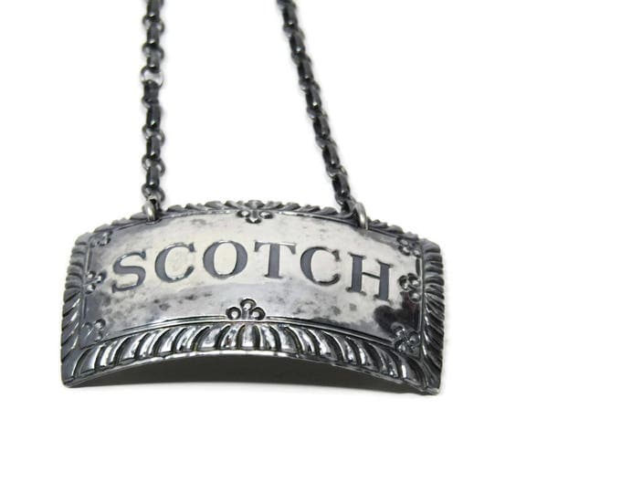 Vintage Stieff Scotch Decanter Tag - Sterling Silver Liquor Labels Bottle - Decanter Charm - Retro Barware Metal Chain Scotch Tags Mom Teen
