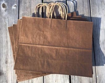 20 Pack Large Chocolate Brown Gift Bags/16"x6"x12" Brown Gift Bags/Brown Kraft Gift Bags