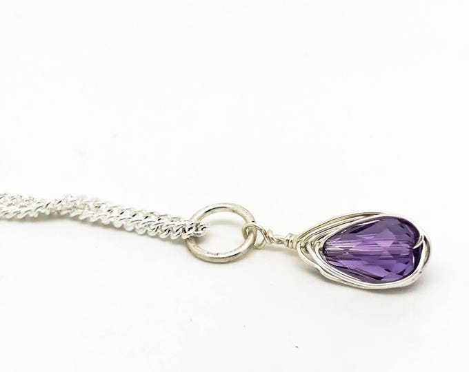 Lilac Amethyst Gemstone Necklace, Purple Sterling Silver Wire Wrapping Necklace, Amethyst Necklace Simple Amethyst Necklace