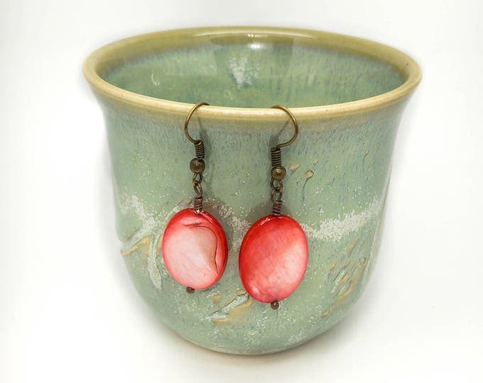 Red mother pearl earrings, stud red earrings, dangle red agate earrings, red post earrings