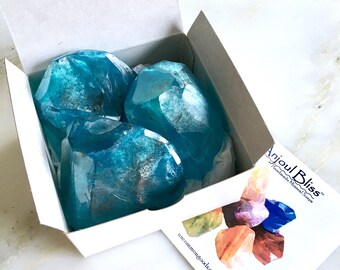 SEPTEMBER/SAPPHIRE -Birthstone Mineral Soap-Set of 3 Small Raw Cut Bars. 2.5oz each.