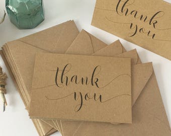 Thank you note cards with envelopes, mini thank you cards Rustic thank you notes Recycled Paper 10pk Printed Thank You text. Blank inside.