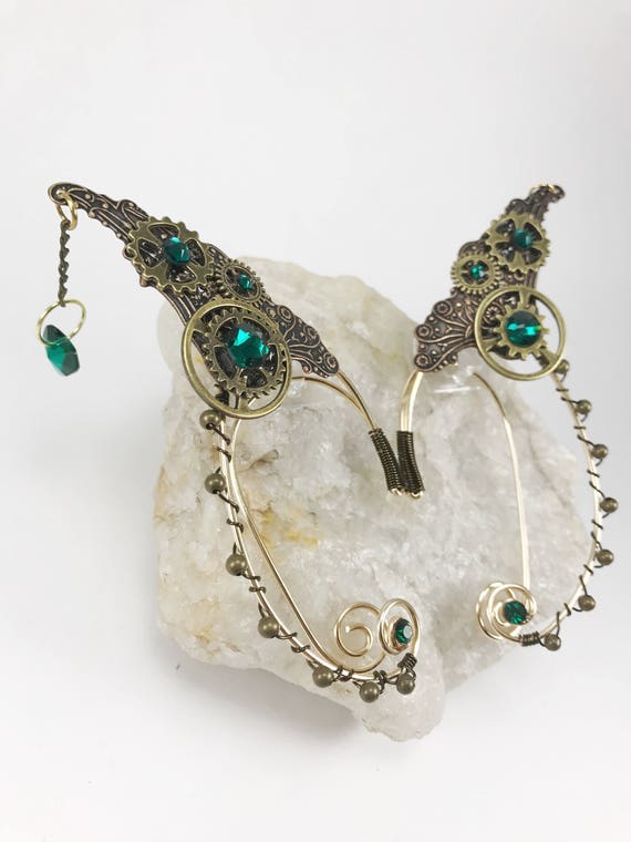 Steampunk Ear Cuffs - Elven Ear Cuffs - Wire Ear Cuffs - Steampunk Jewelry - Steampunk Earrings - Steampunk Fairy Ear Cuffs - Gears and Cogs by EnchantedJewelryShop steampunk buy now online