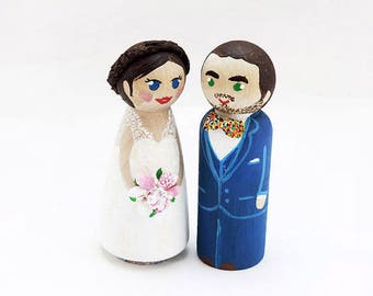 Wedding cake topper / Peg doll wedding wood / Couple figurines cake / Decorative figurine / Wedding figurine figurine - To customize