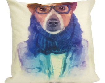 Hipster Dog Pillow Cover