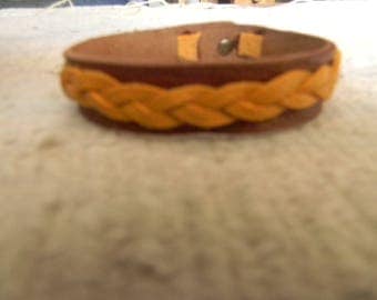 Bracelet leather dark brown / mustard yellow
