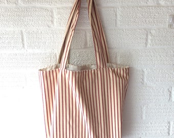 Canvas Ticking Tote Bag, Canvas Bag, Shoppers Resuable, Grocery Bag, Eco Friendly