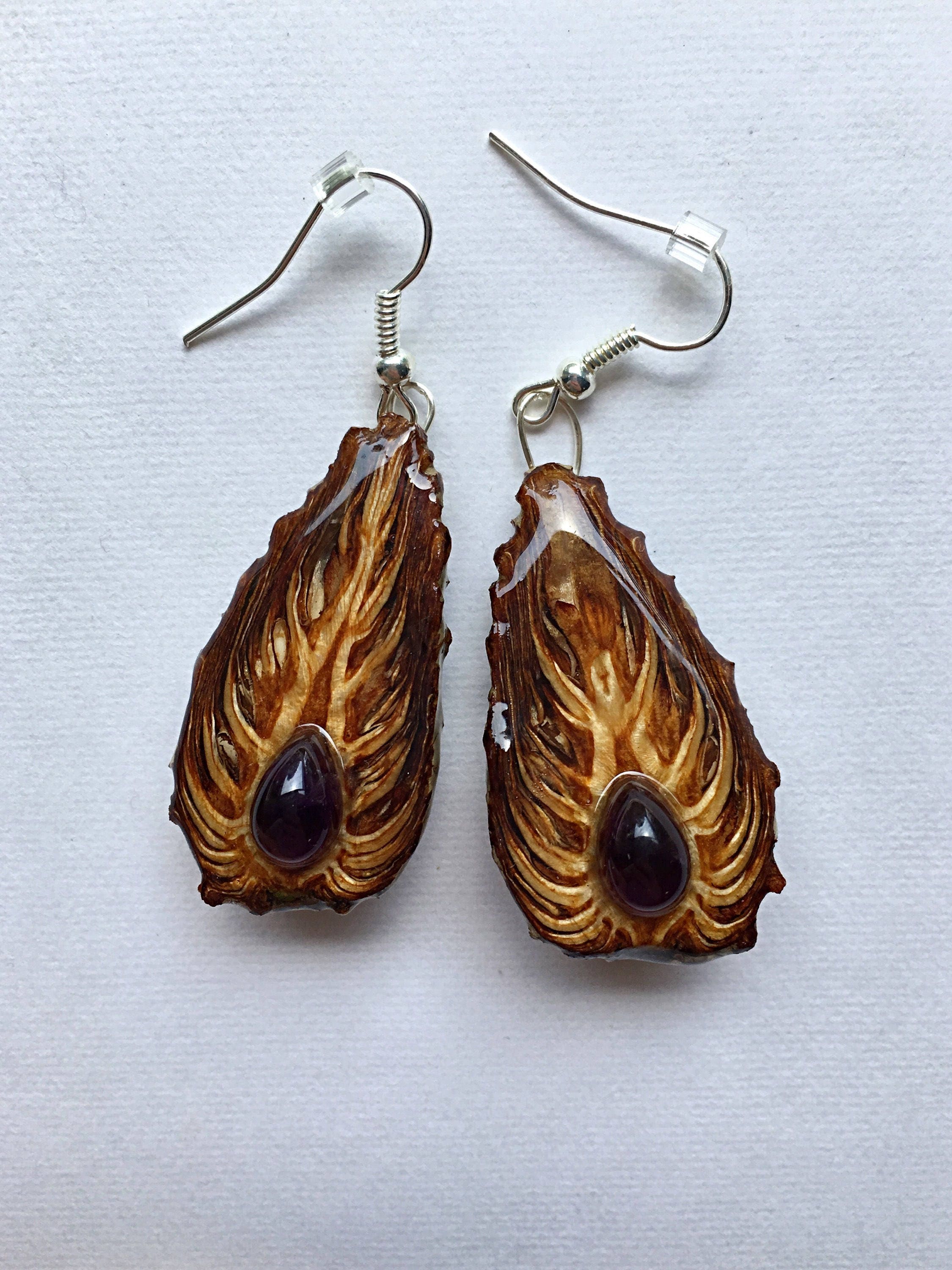Scotch Pine Cone Dangle Earrings with Amethyst