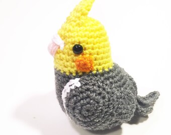 Grey and Yellow Cockatiel Yellow - Crochet Cockatiel Amigurumi Bird - Standard Colors - Pet - Gift - Cockatiel Replica - Cockatiel Bird Toy