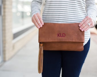 Monogrammed Clutch | Fold Over Clutch | Monogram Fold Over | Faux Leather | Gift for Her | Christmas Gift | Bridesmaid Gift | Charlotte