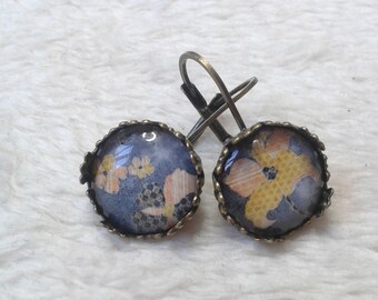 Earrings lace flower woven yellow & Black