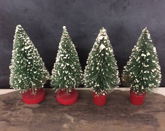 Christmas Trees - Vintage Bottle Brush Trees - Putz Village - Lot of 4 Christmas Trees - Christmas Decor - Indoor Holiday Decorations // LN2