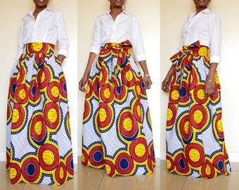 Monochrome African Cotton Print Maxi Baloon Skirt - S