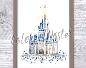 Disney Castle Watercolor illustration Disney wall art, Disney castle print, princess castle, magical fairy tale art, Cinderella art V220