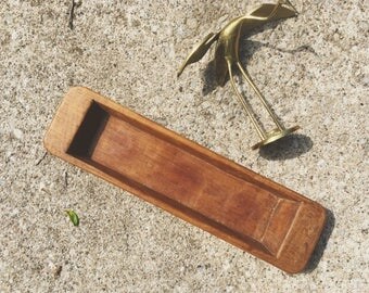 Wooden Bowl/ Boho Carved Wooden Tray/ Vintage Bread Bowl Decor