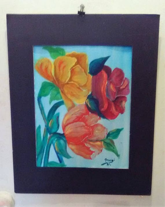 Modern wall art Red Yellow Orange floral bouquet paintings
