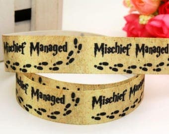 Mischief Managed Harry Potter Inspired 7/8 Grosgrain Printed Ribbon, bow supplies, pet collar supplies