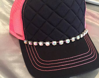 Bling Trucker Hat. Pink Hat. Women's Rhinestone Hat. Women's Trucker Hat.