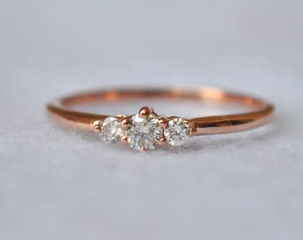 3 diamond ring three round brilliant diamond engagement ring 14k solid gold prong - Dainty Wedding Rings 3 diamond ring three round brilliant diamond engagement ring 14k solid gold prong - Dainty Wedding Rings