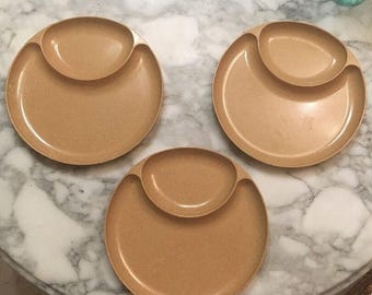 On Sale Set Of 3 Vintage ELLINGERS Agatized Wood Divided Plates 10" Mid Century Mod
