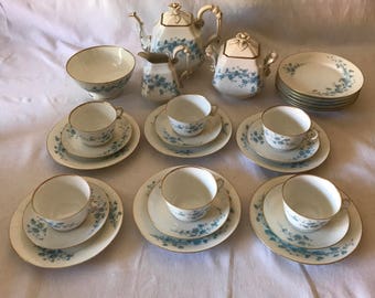 Antique Old Paris (early Limoges) Tea Set 6 with 12 snack plates Teapot creamer sugar waste bowl 6 cups & saucers snack set HAND PAINTED
