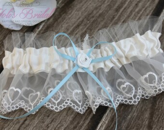 FAST Shipping!!!! Beautiful Ivory Wedding Garter, Bridal Garter, Garter, Organza Garter, Something Blue, Blue Wedding Garter