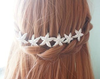 Starfish silver wedding hair pin, bridal hair pins, starfish wedding, starfish hair accessories, silver wedding hair pin, beach hair pins