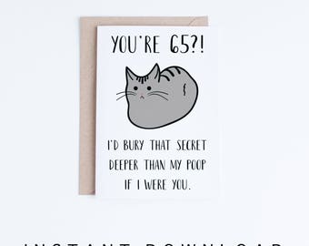 Funny 65th Birthday Cards, Printable Cat 65 Birthday Card, Getting Old Card, Printable Cat Card, Instant Download, 65 Birthday Funny
