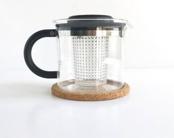 Vintage Bodum Tea Pot, Vintage Modern Bodum Tea Infuser with Cork Trivet