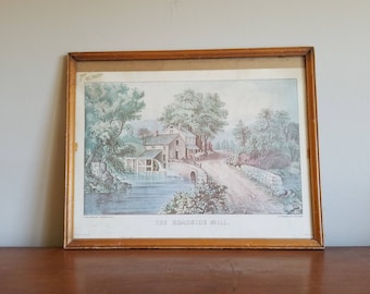 Vintage Currier & Ives Lithograph, The Roadside Mill, Early Americana Print