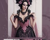 Couture Gothic Wedding Gown ~ Beaded Overbust Corset ~ Haute Goth Dress Vampire Ball Masquerade Costume ~ Halloween Bridal Outfit Corsets