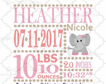 Girl Baby Birth Announcement SVG EPS DXf cut file set with fonts & letters Cricut Design Space Silhouette Digital Cut Files, Sibling