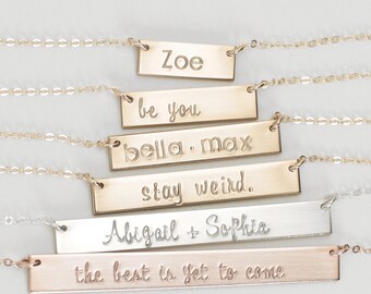 Bar Necklace, Name Bar Necklace Personalized, Personalized Name Plate, Engraved Bar Necklace/Gold, Silver, Gold Rose Gold, Gift for Her/N110