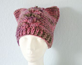 Girl birthday gift for sister women daughter Pink pussy hat Knit pussy hat Kitty cat hat Cat beanie Knit cat hat Woll pussy hat for girl