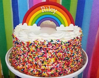 SALE! Rainbow cake topper. Edible fondant rainbow cake decor