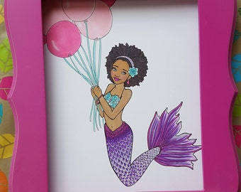 Custom Mermaid - Realistic - Full Color - Original Artwork - Yourself, your child or your friend as a cute mermaid! - 9" x 12" card stock