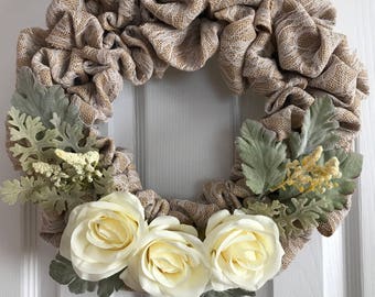 Lace and Roses Burlap Wreath