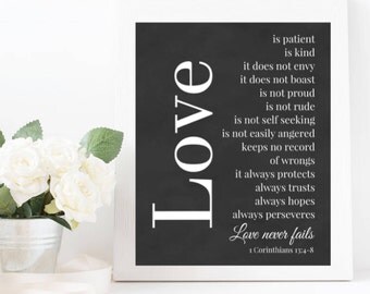 Bible Verse Print, 1 Corinthians 13 Wall Art, Love is Patient Love is Kind Print, Printable Bible Verse Art, Quotes About Love, Love Verse