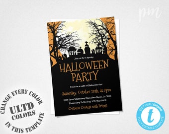 Halloween Invitation, Halloween Party Invitation, Orange and Black Printable Halloween Invite, Costume Party, Halloween Printable Invite