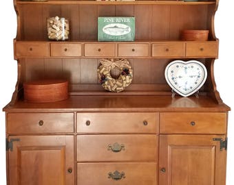 vintage Ethan Allen hutch, buffet table, buffet table with hutch, antique furniture, antique hutch, rock maple hutch