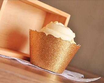 Gold Glitter Cupcake Wrappers • Gold Cupcake Liners • Cupcake Toppers • Bridal Shower Decor • Birthday Decor • Gold Party Decor