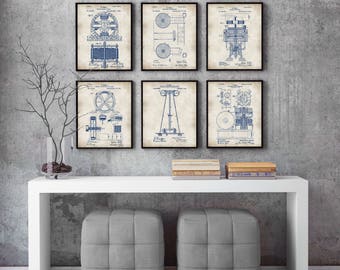 PATENT TESLA set of 6, Tesla Print, Tesla Poster,Patent Print, Nikola Tesla, set of six, Tesla Set, Chalkboard, Blueprint,Tesla gift #P0
