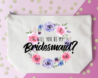 Will you be my bridesmaid makeup bag- Cosmetic bag- Bridesmaid gift- Toiletry bag- Personalised bag- Maid of honour- Bridal party- Hen party