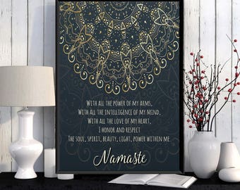 Yoga poster, Yoga wall art, Namaste poster, Namaste quote, Yoga wall decor, Meditation wall art, Inspirational quote poster, Yoga gift
