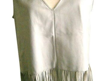 White Leather Fringed Pull-over