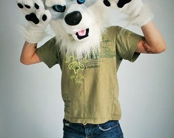 Wolf fursuit partial for kids, wolf mascot costume, wolf mask