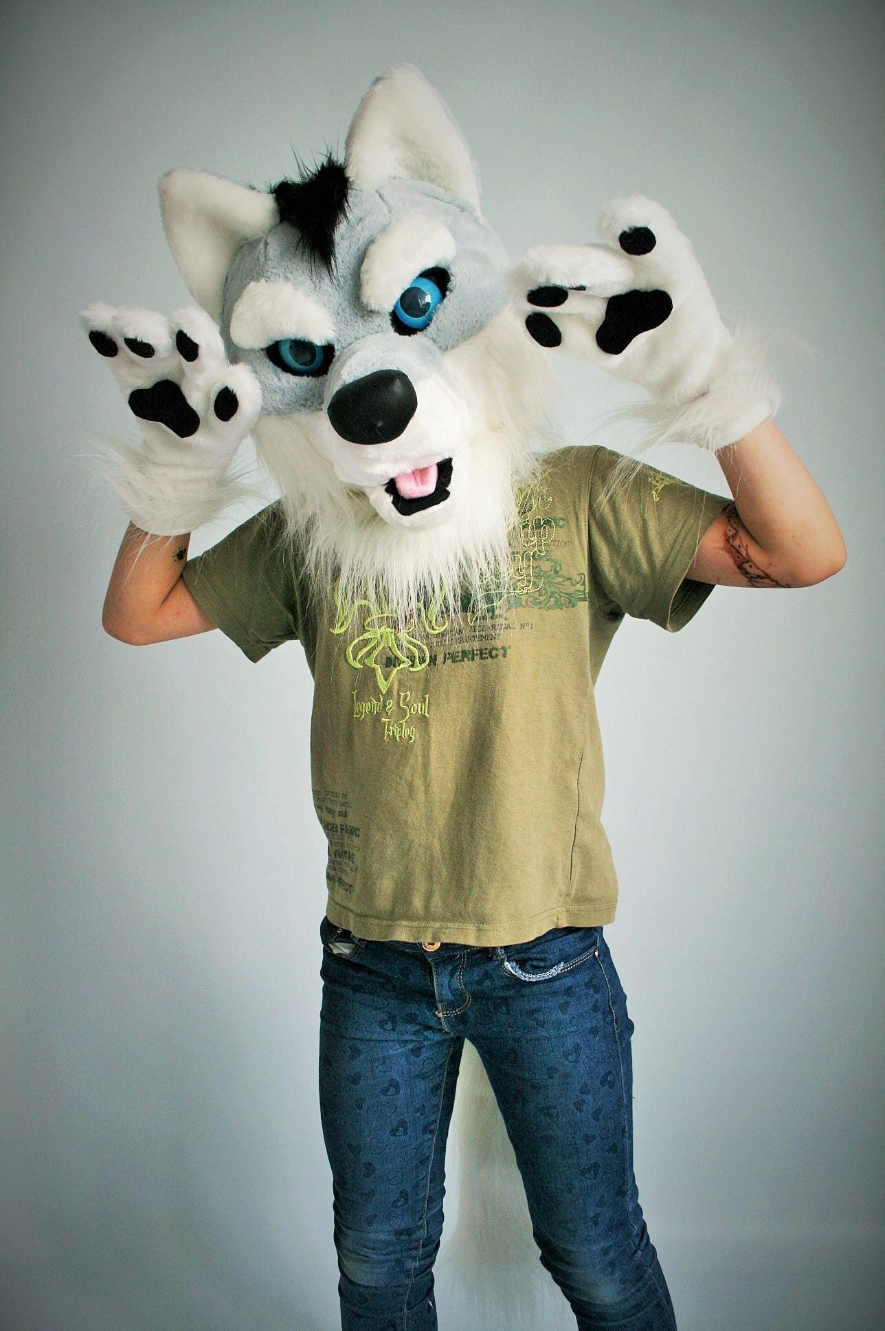 Wolf fursuit partial for kids wolf mascot costume wolf mask